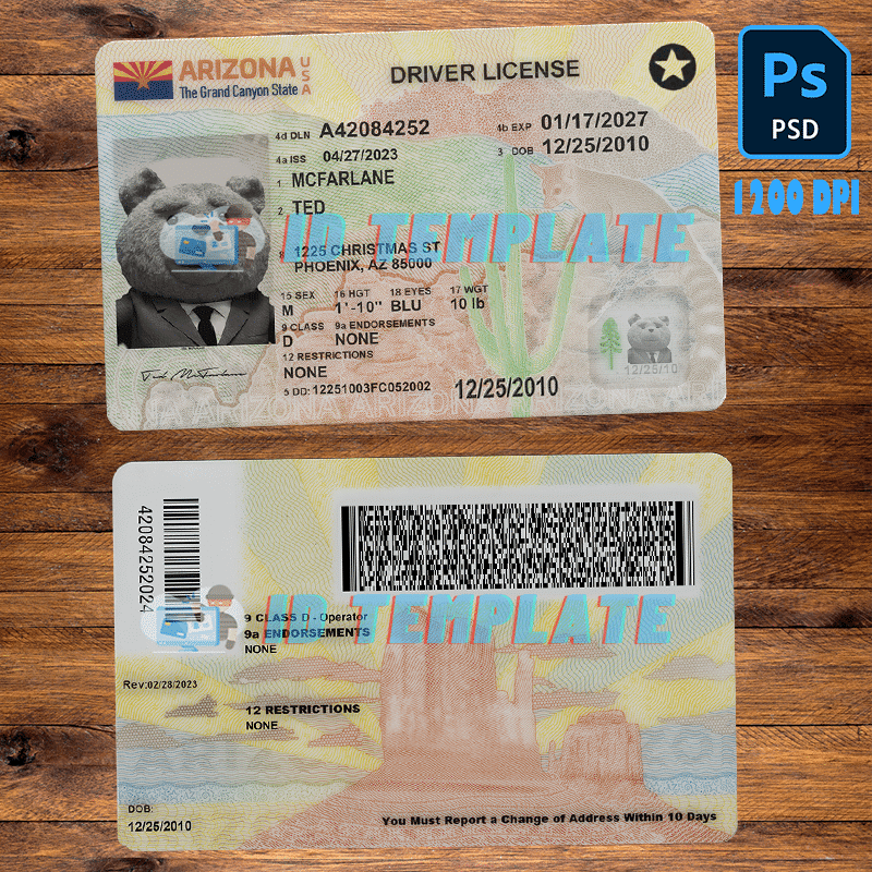 Arizona Driver License PSD Template New 1200DPI