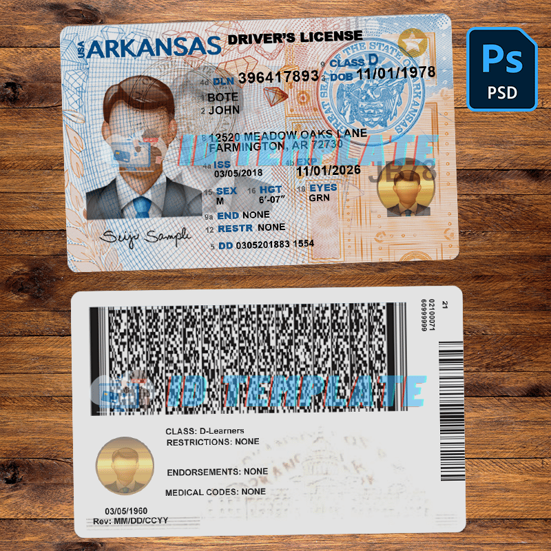 Arkansas Driving license PSD Template