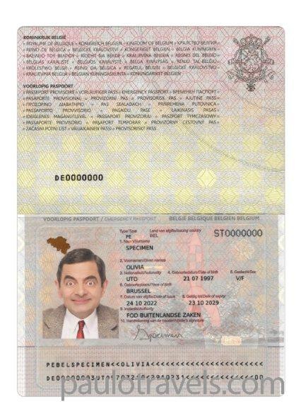 Belgium emergency passport PSD template