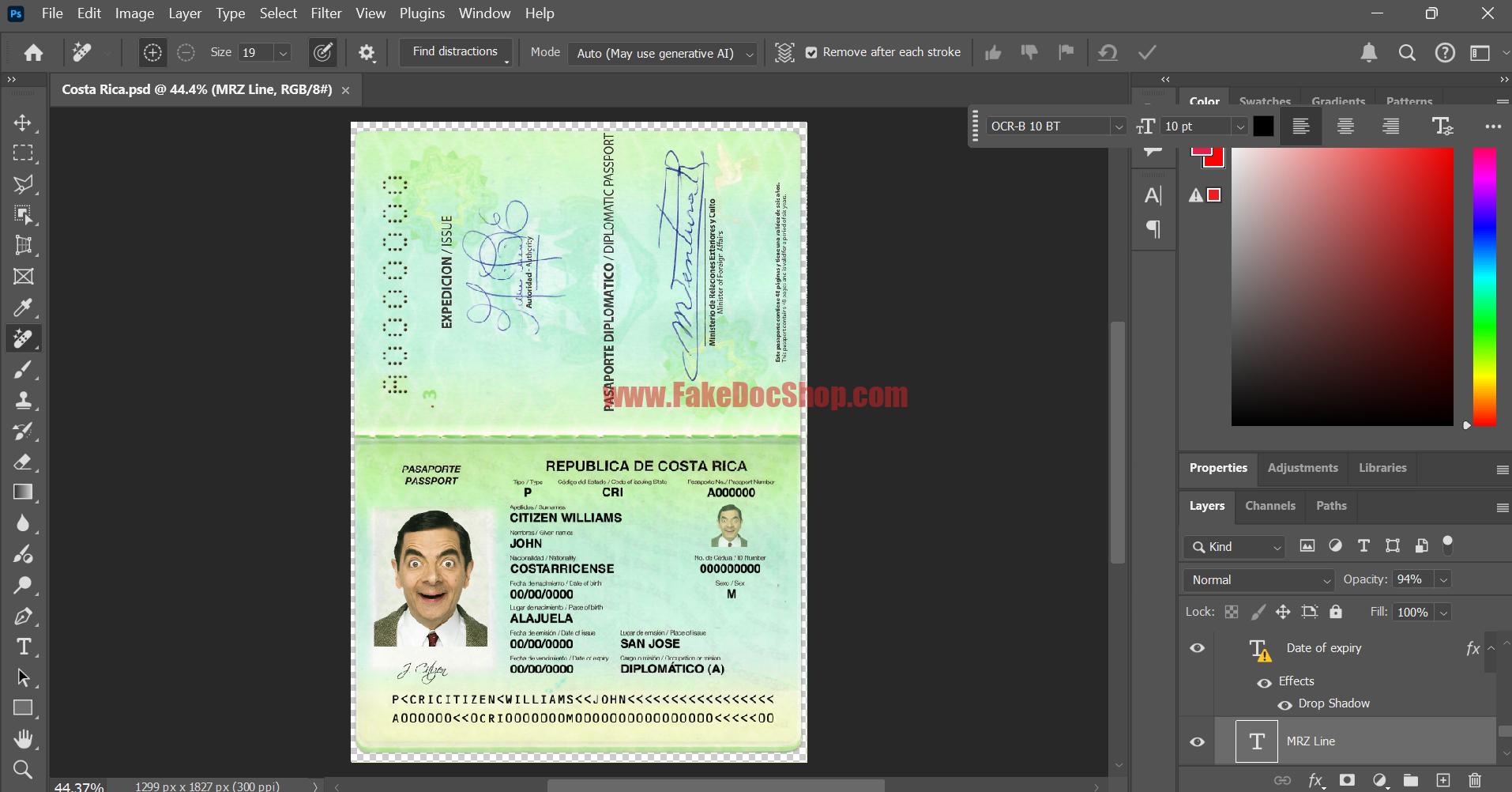 Costa Rica Fake Passport PSD Template