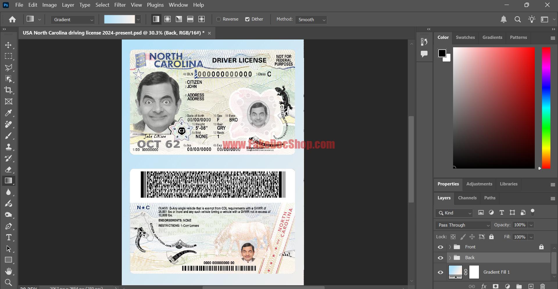 North Carolina Drivers License PSD Template (2024–present)