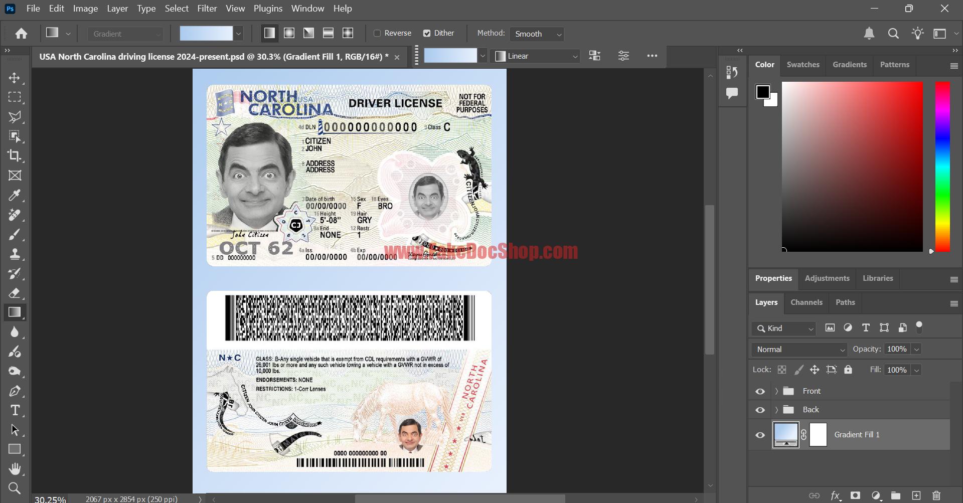 USA North Carolina Driving License PSD Template (2024-present)