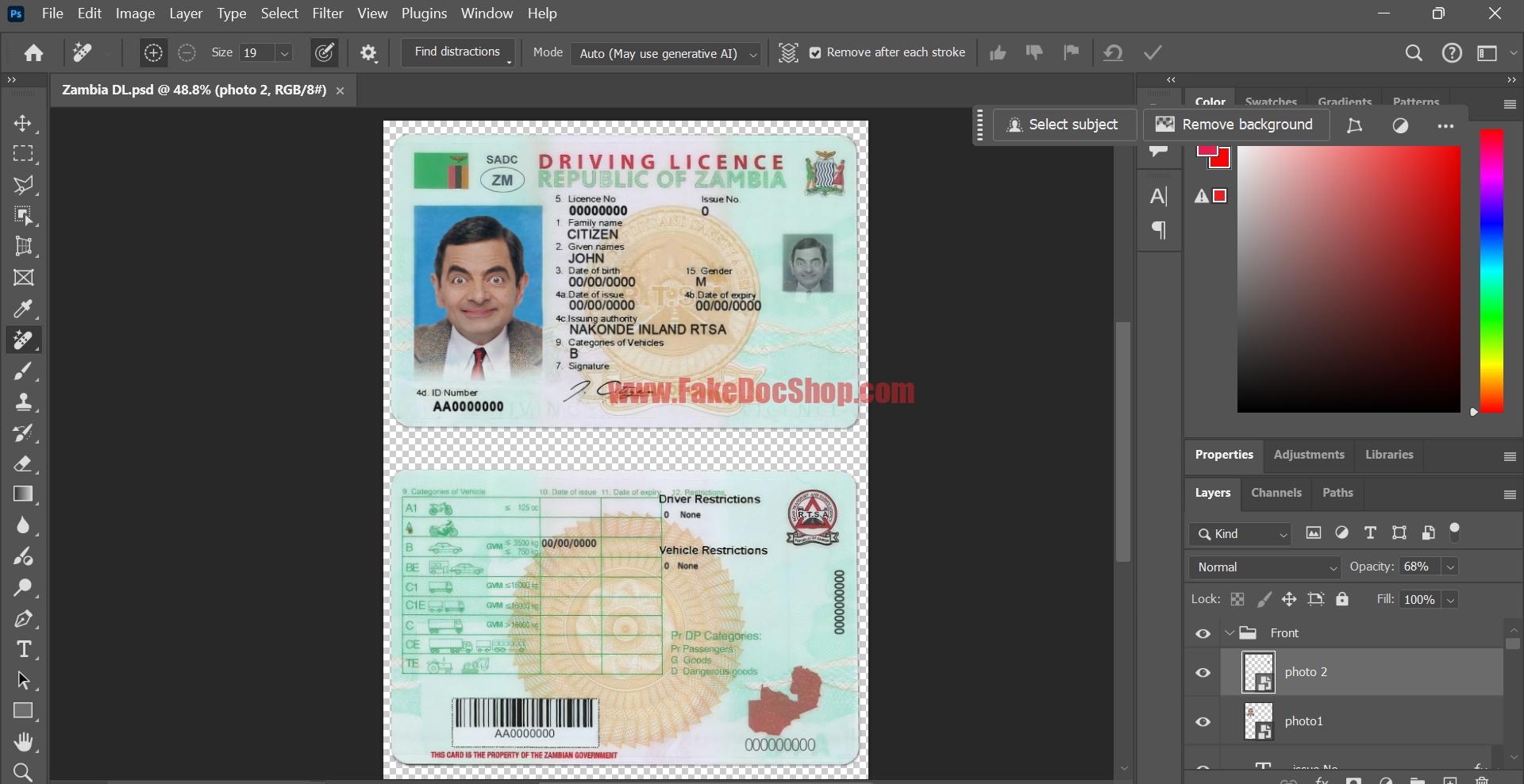 Zambia Driver License Fake PSD Template