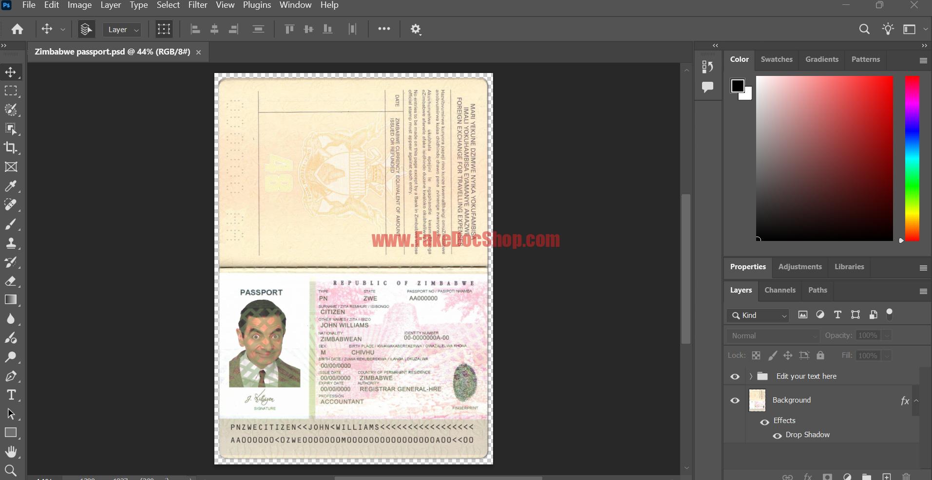 Zimbabwe Passport PSD Template – Fakedocshop