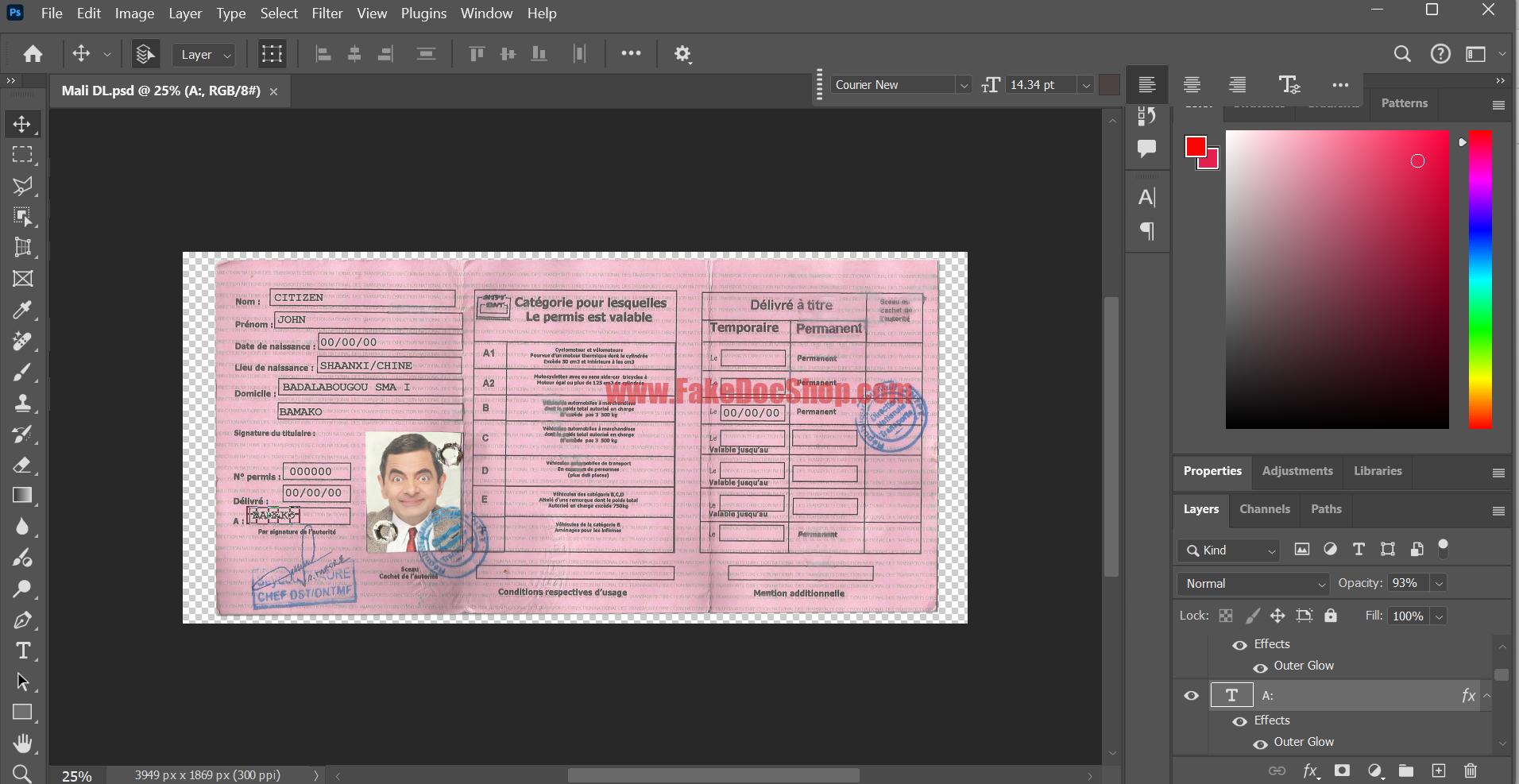 Mali Driving License PSD Template For Photoshop