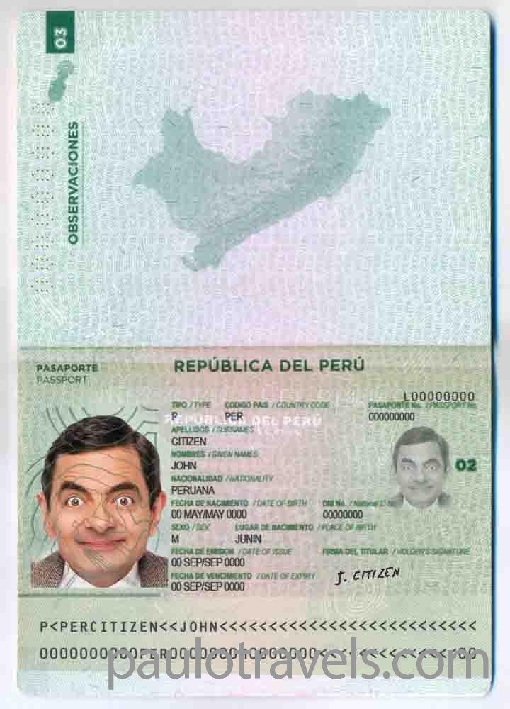 Peru passport PSD template