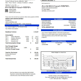 USA California Monte Vista Water District utility bill template in Word and PDF format