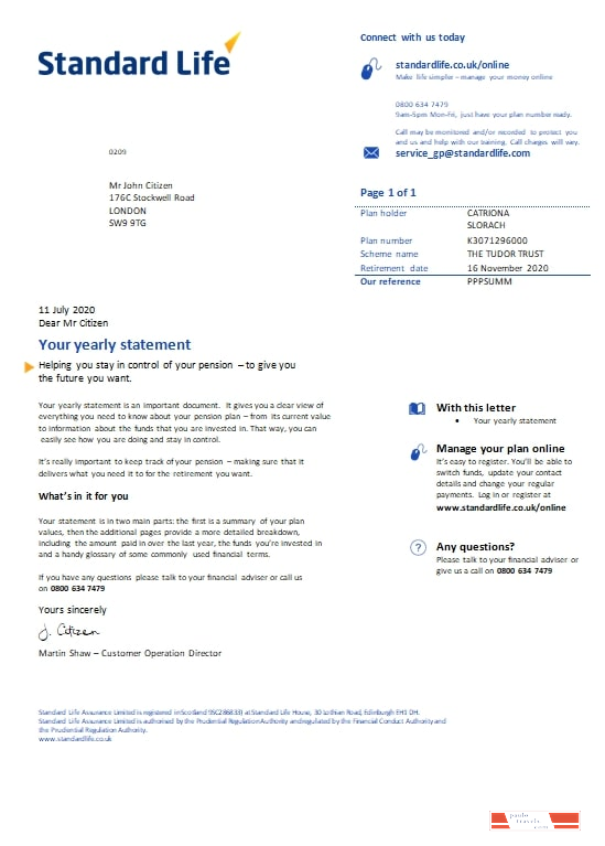 United Kingdom Standard Life utility bill template in Word and PDF format, 7 pages 1 2