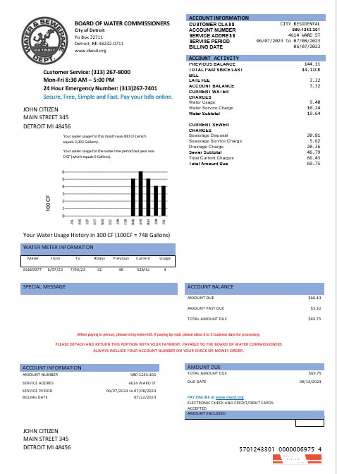 United States Board of water commissioners water utility bill in Word and PDF formats