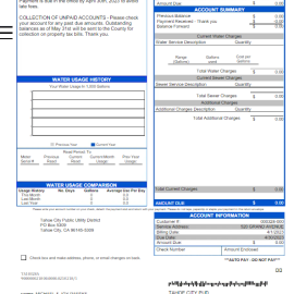USA TAHOE CITY PUBLIC UTILITY utility bill Word and PDF template