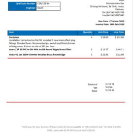 Vietnam Petrovietnam Gas utility bill template in Word and PDF format
