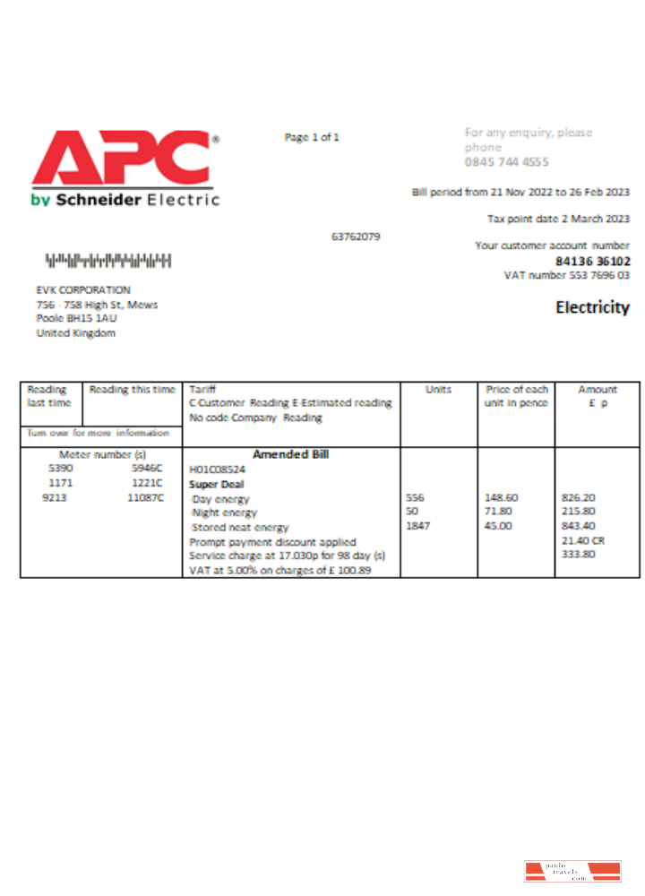 Счет за коммунальные услуги APC, PSD-шаблон SCR