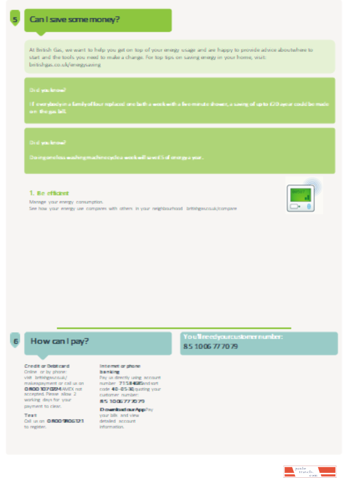 Счет за коммунальные услуги British Gas Energy, страница 3, PSD, шаблон SCR