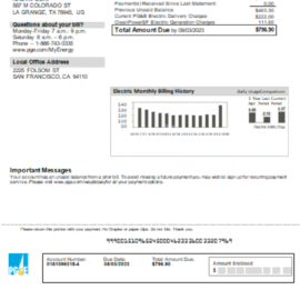 Счет за коммунальные услуги PG&E в Калифорнии, PSD-шаблон SCR
